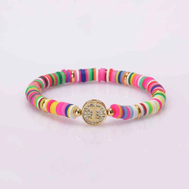Bohemia Gypsy Gold Initial 26 Alphabet Letter Name Charm Coloful Rainbow Silicone Plastic Beaded Bracelets For Women Man_voghion.com