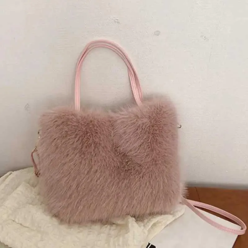 Borsa a tracolla singola ad alta capacità, moda invernale, in peluche, per ragazza, minimalista, NEWC241214_voghion.com
