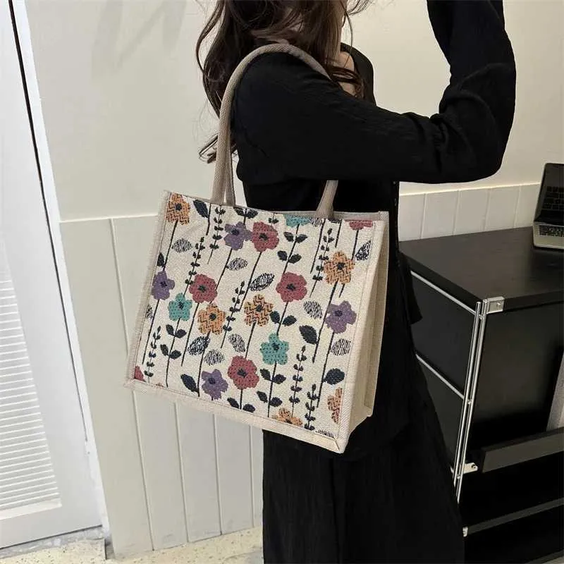 Designer Tote Handbag Large Capacity Jacquard Canvas Shopper Bag_voghion.com