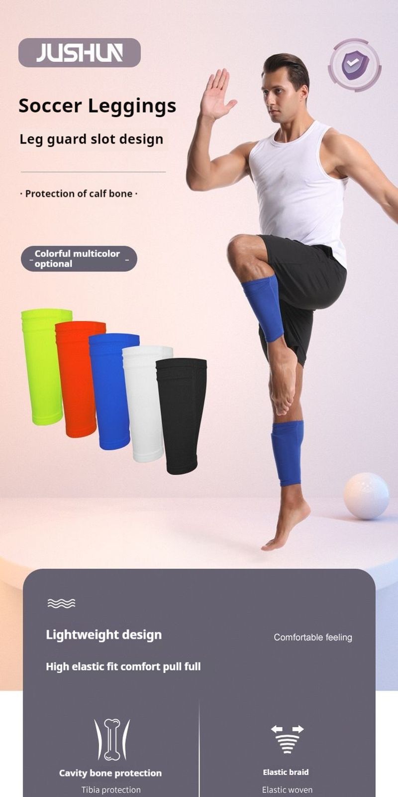 Double layer breathable men's mid length leg protection fi insertion board set, football anti slip sock set_voghion.com