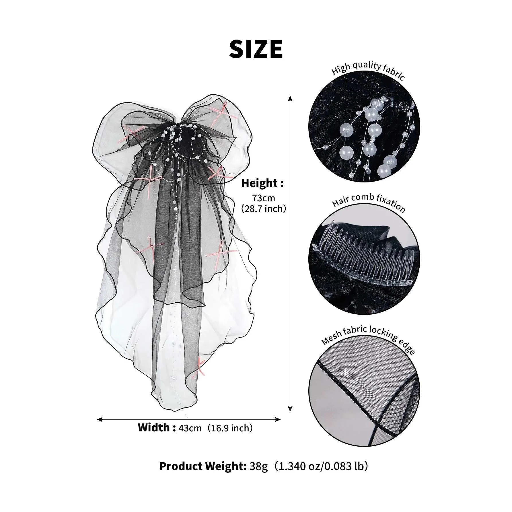 Voile de mariée court en tulle à double couche, couleur unie, avec clip et ruban, pour femme_voghion.com