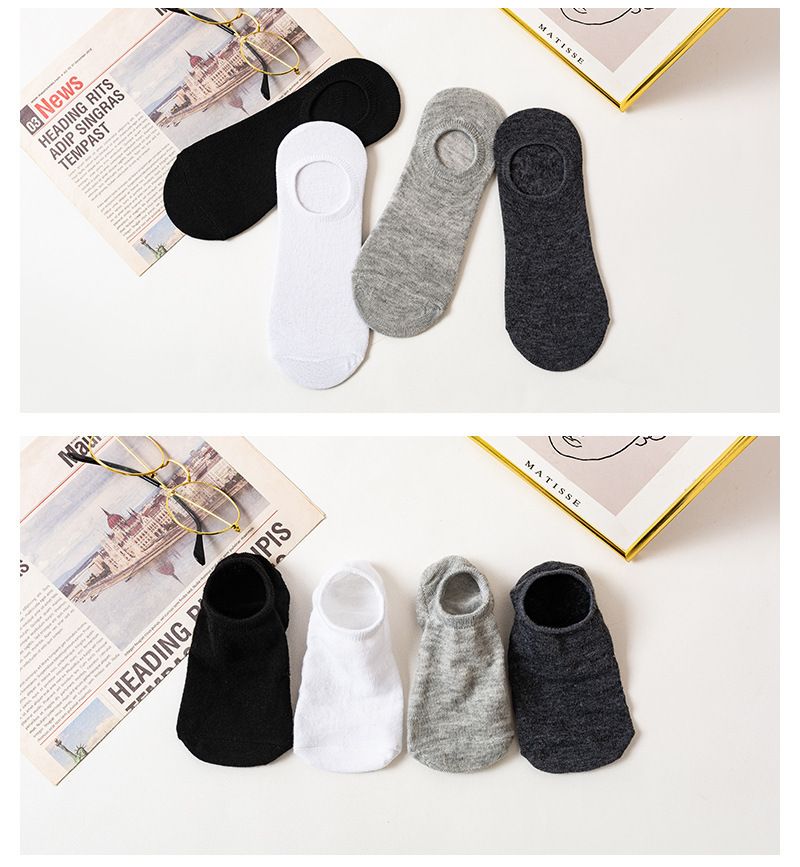Calzini invisibili in cotone da uomo, in silicone, casual, antiscivolo, a bocca bassa, in tinta unita, in bianco e nero, per barche_voghion.com