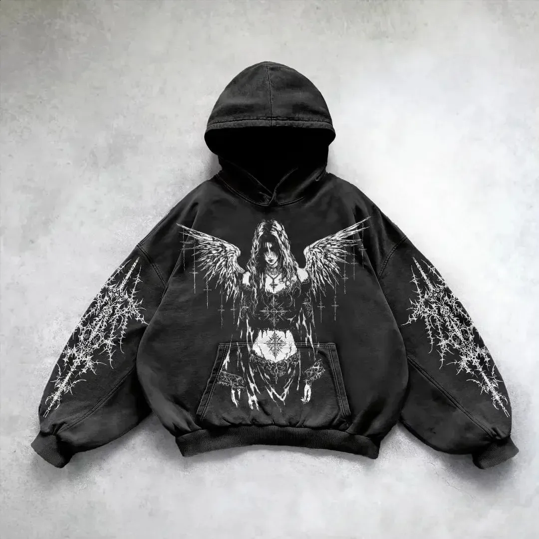 Y2k Vintage Fashion Print Zip Up Hoodies Haruku Hip Hop Long Sleeve Coats Loose Hooded Sweatshirt Men And Women_voghion.com