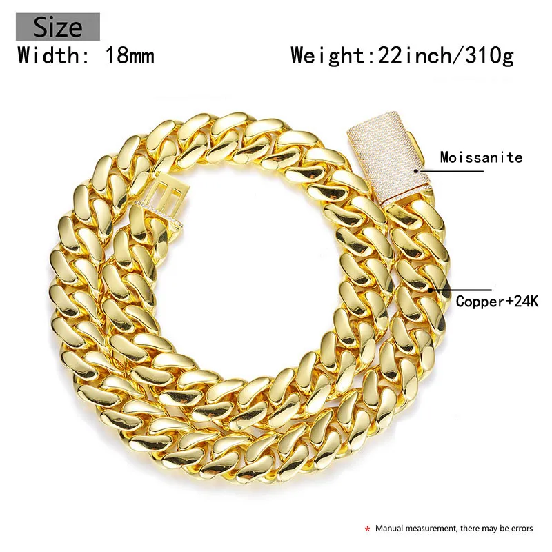 Hip Hop Miami Cuban Link Chain Halsketten Top Qualität Kupfer Echt Vergoldet Mikro Einsätze Sauber Diamant Verschluss Bling_voghion.com