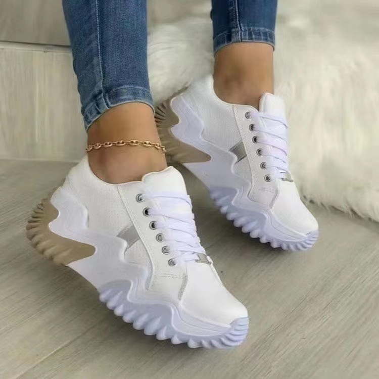 Zapatos de mujer, nuevos modelos con tacones de plataforma de suela gruesa que realzan la altura y zapatos con cordones para zapatos de mujer de talla grande.
