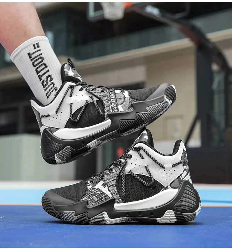 Siatkowe czarne męskie trampki Cut Mid damskie amortyzowane antypoślizgowe buty do koszykówki na zewnątrz buty sportowe_voghion.com