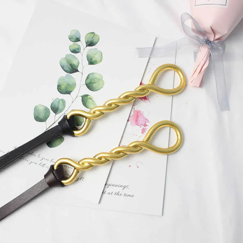 Curea din piele Chntensho cu cataramă plisată și buclă răsucită, importată, cu inel și nasture răsucit, Q0625_voghion.com