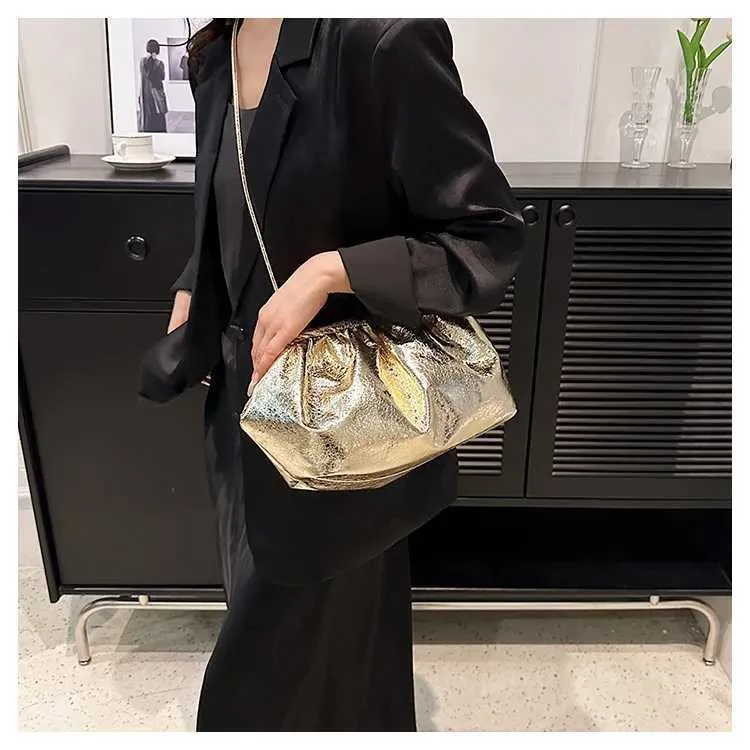 Kleines Design Damen Leder Sier Cloud Gold Umhängetasche Damen Party Clutch Geldbörse Weibliche HandtaschenC241211_voghion.com
