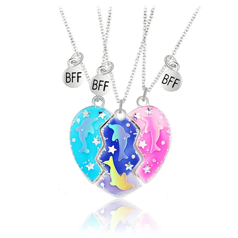 Lot de 3 colliers pendentif dauphin tendance avec pierre magnétique pour ami, accessoire de cou créatif et coloré en forme d'étoile, cadeau_voghion.com