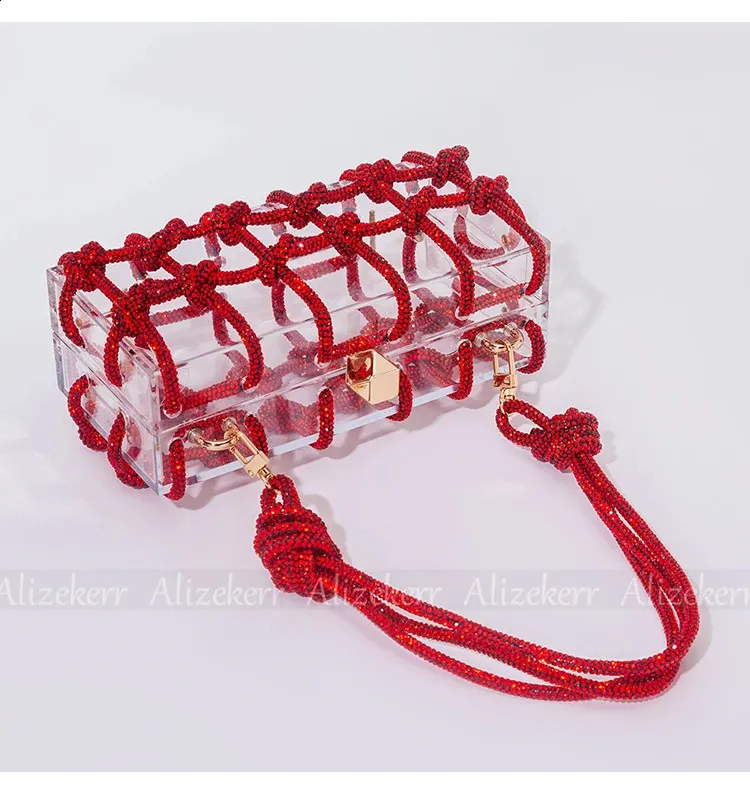 Bolsos de mano de noche con caja de acrílico transparente Dia para mujer, bolsos de mano y carteras de mano con cuerda anudada tejida, para bodas y fiestas_voghion.com