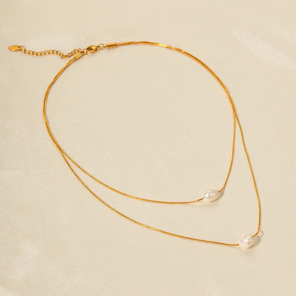 Double Layer Freshwater Pearl Necklace Gold Plated Jewellery_voghion.com