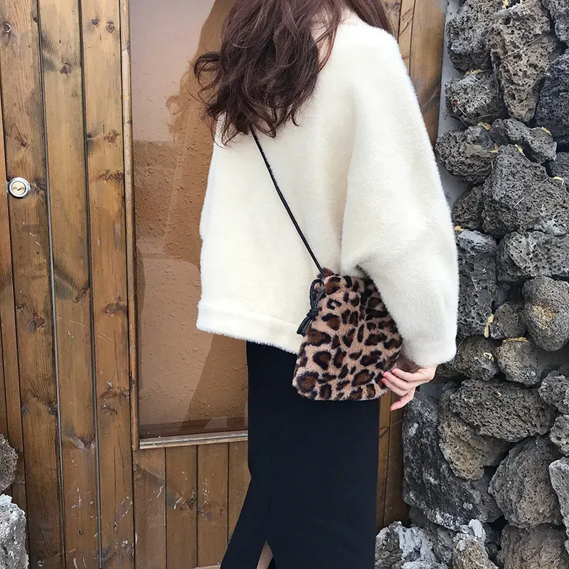 Borsa a tracolla monospalla con coulisse e motivo leopardato retrò per donna, nuova borsa a mano autunno/inverno per il tempo libero_voghion.com