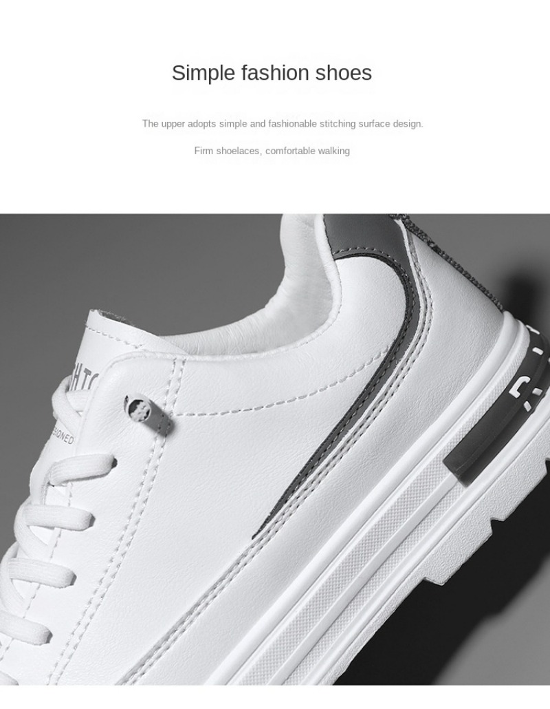 White Leather Men's Casual Trainers Comfortable Walking Shoes_voghion.com