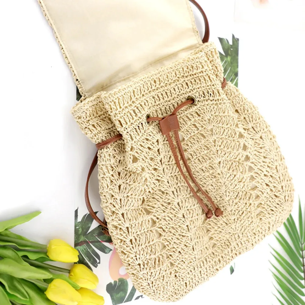 Borsa a tracolla in paglia estiva da donna Boho Bohemian Hollow Hobo Borse da viaggio all'uncinetto per donna Zaino da spiaggia lavorato a maglia 240808_voghion.com