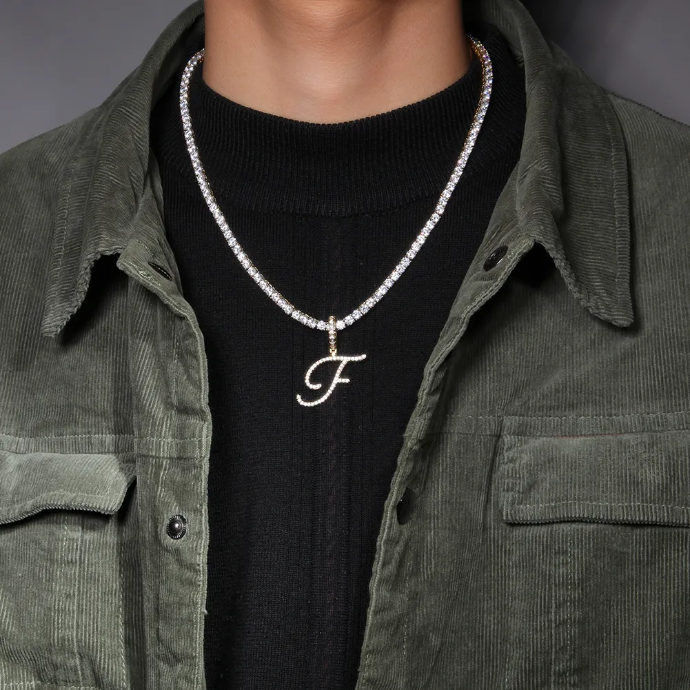 Ketten TBTK Benotzerdefinéiert Kursiv Schrëft Initial A-Z Buschtawen Anhänger Iced Out CZ Kette Halskette Fir Männer Hiphop Charms Bijouen_voghion.com