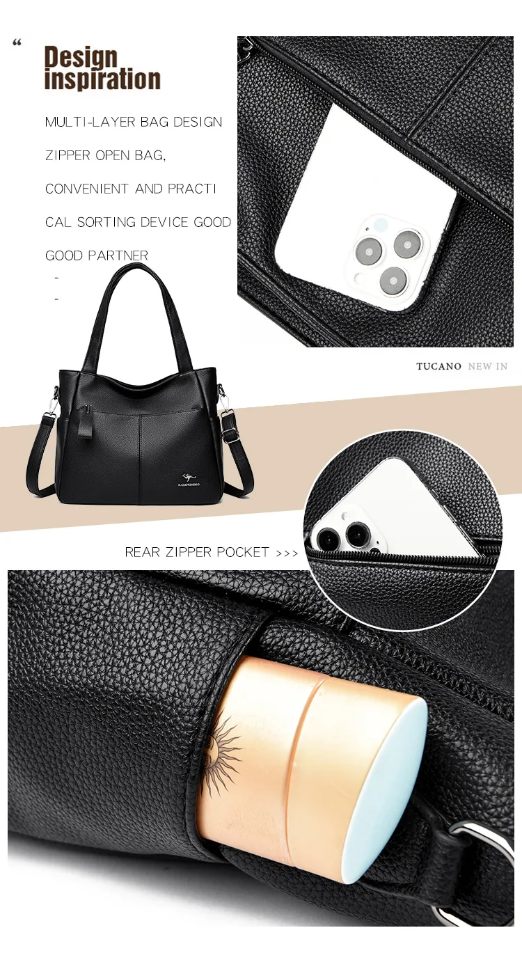 Hochwertige weiche Leder-Schulter-Umhängetaschen für Frauen mit großer Kapazität Tasche Marke Designer Casual Handtasche Sac A Main_voghion.com