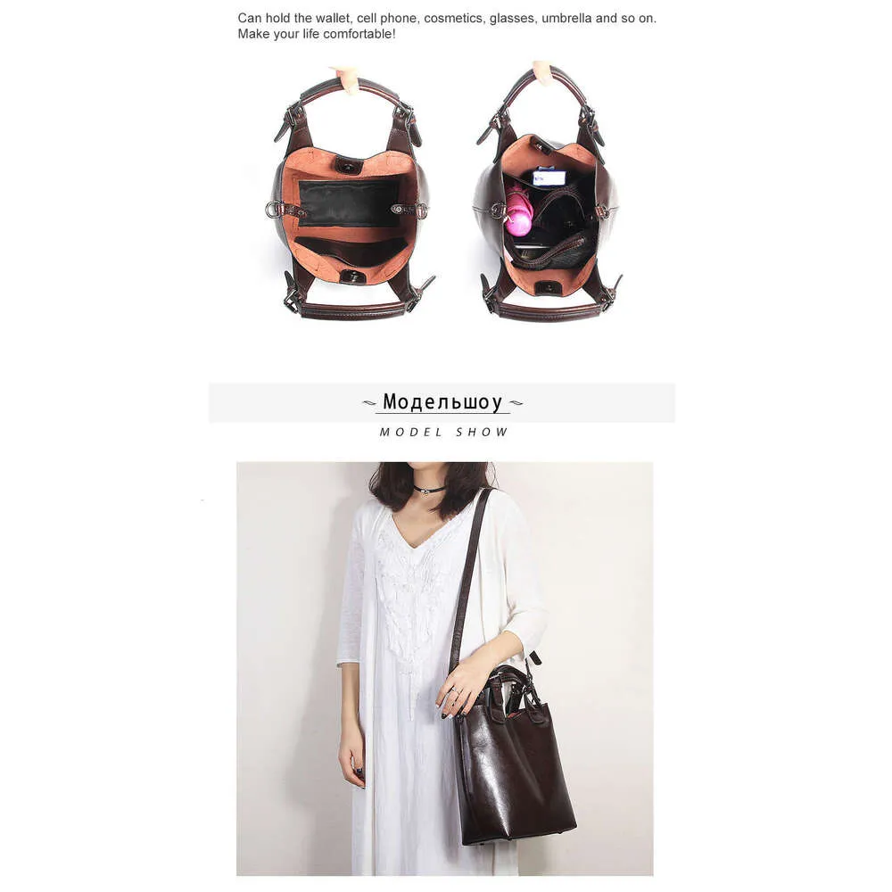 Zncy 100% Gnuin Lathr -käsilaukku Rtro Coff Women Casual Tot Buckt Bag Classic Black Lady Crossbody Mssngr_voghion.com