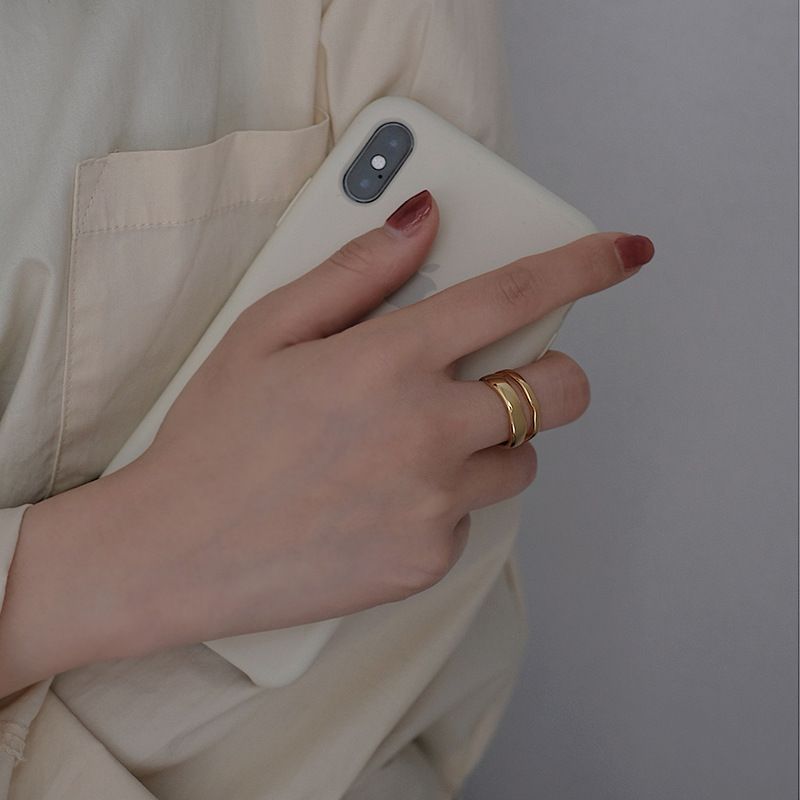 Korean-style S Sier Geometric Double-layer Ring for Women_voghion.com