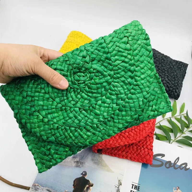 Modische, handgefertigte Maisschalen-Geldbörse aus Stroh für Damen, Sommer-Umschlag, mehrfarbig, Strandurlaub, gewebte Tasche, Geldbörse für Damen_voghion.com