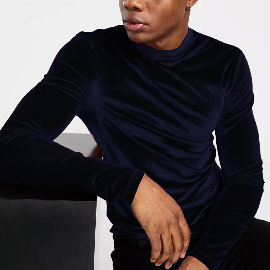 abbigliamento maschile t-shirt a maniche lunghe dolcevita in velluto dorato caldo e versatile top traspirante alla moda camicia da fondo_voghion.com