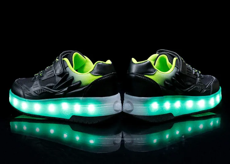 Kinderen Twee Wielen Lichtgevende Gloeiende Sneakers Zwart Roze Licht Roller Skate Kinderen Led Schoenen Jongens Meisjes USB Opladen_voghion.com