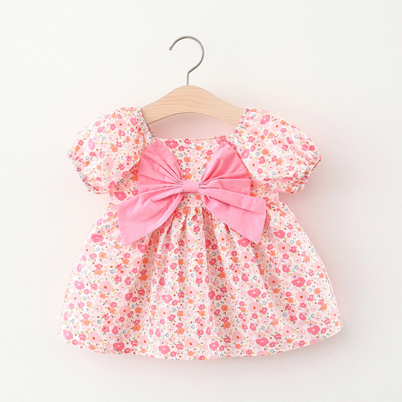 Rochie de vară pentru copii mici, rochie de printesa cu flori roz, mâneci bufante, rochie de ziua de naștere pentru copii fete_voghion.com