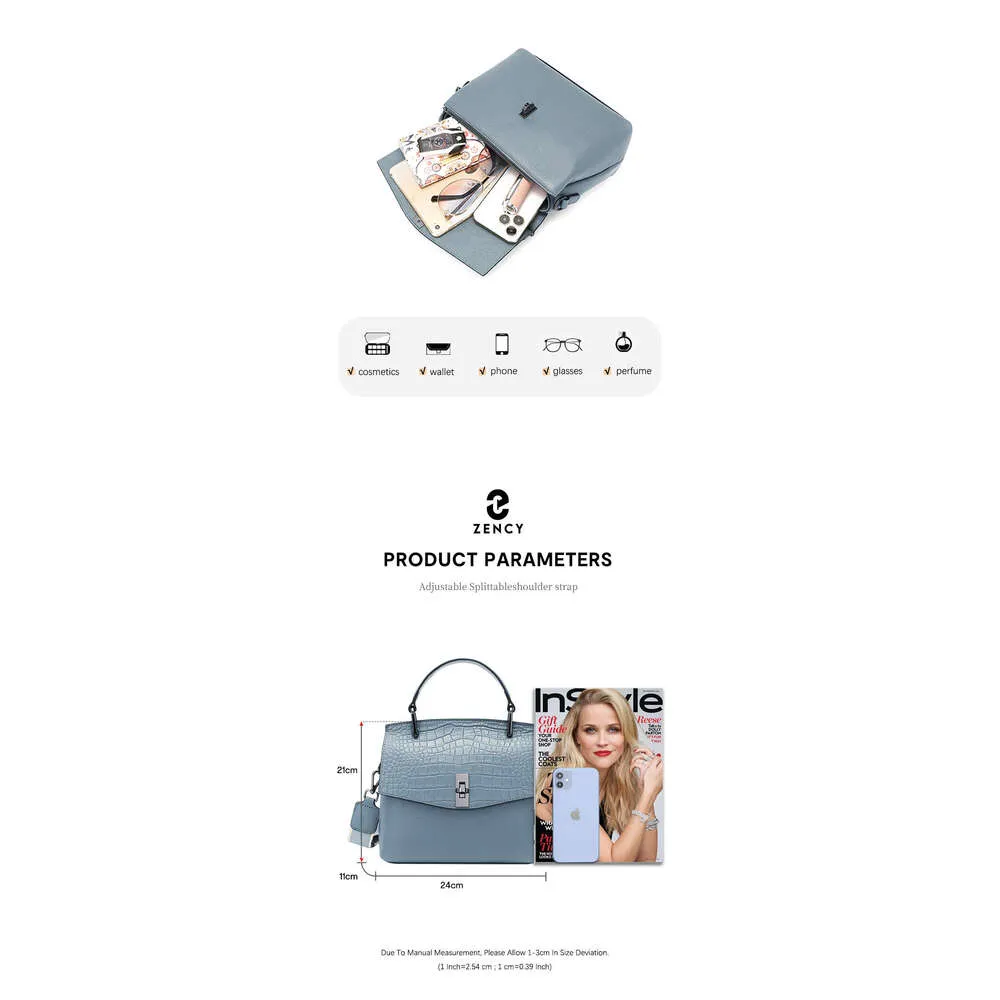 Zency Borsa da donna in vera pelle, borsa a mano vintage in pietra, borsa a tracolla da donna, borsa a tracolla alla moda per OL_voghion.com