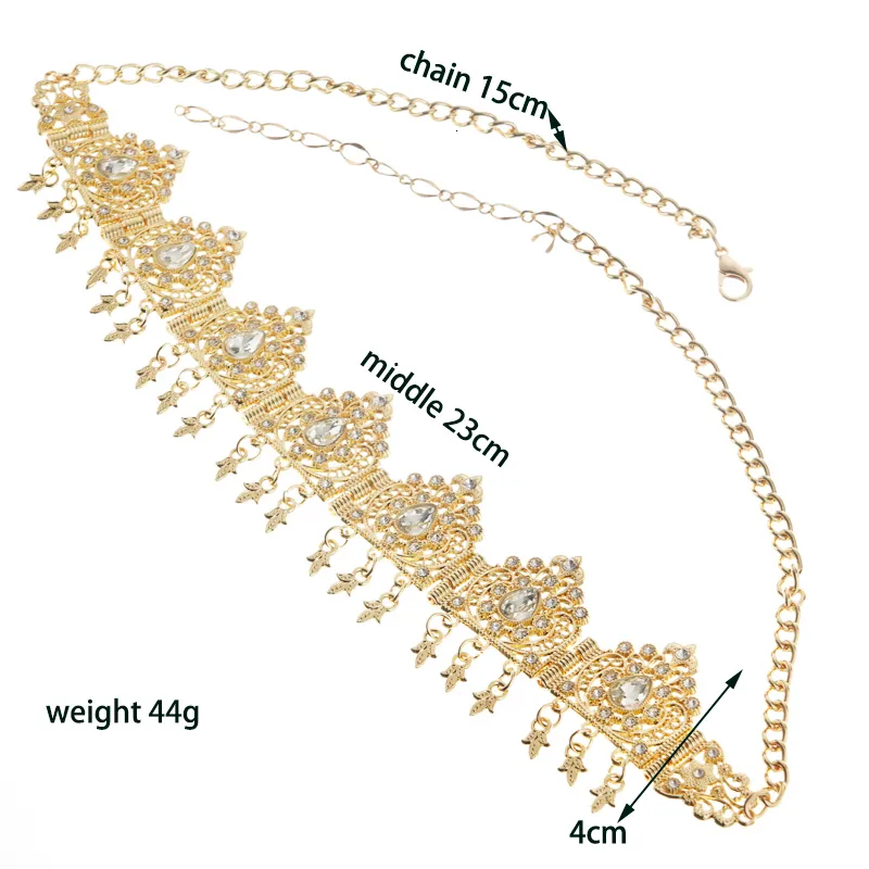 Algerien Hochzeit Schmuck Haar Gold Farbe Kristall Quaste Stirnband Stirn Kette Krone Frauen Geschenke Tiara Bands_voghion.com