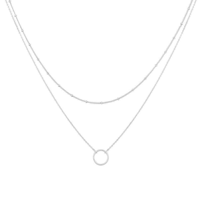 Collier pendentif en forme de cercle avec chaîne de perles en cuivre à double couche et anneau simple rétro pour clavicule_voghion.com