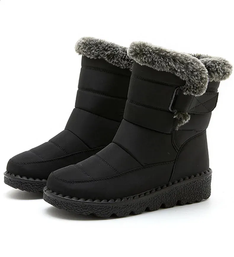 Trend Womens Winter Ankle Low Botas Mujer Waterproof Snow Boots Fur Leather Shoes 241116_voghion.com