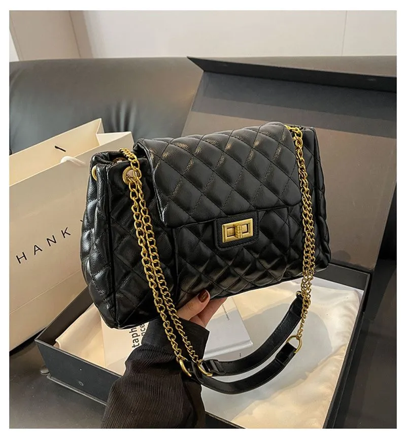Chic Shoulder Bag For Women With Diamond Grid Design Large Capacity_voghion.com