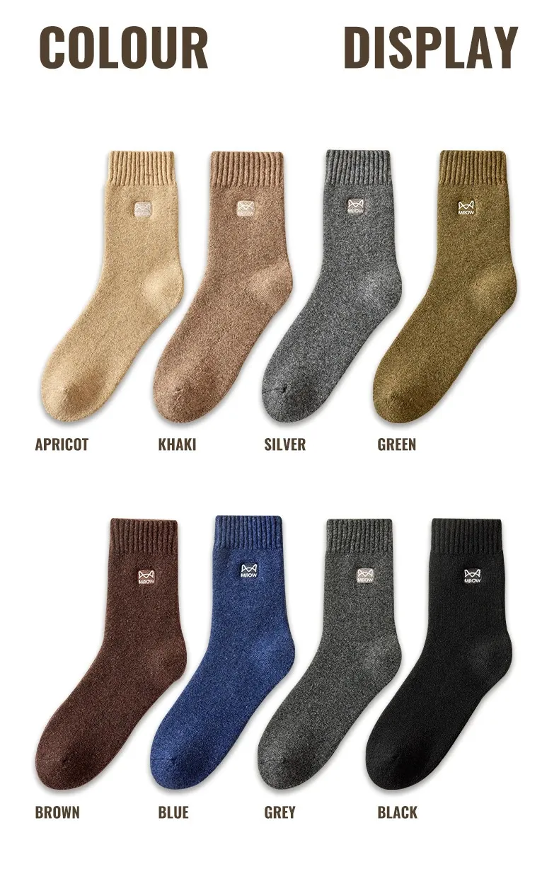 MiiOW Merino Wool Mens Inverno Spessi Freddi Resistenti Cashmere Lunghi Stivali da Neve Retro Marrone Calzini Asciugamano Caldi 241206_voghion.com