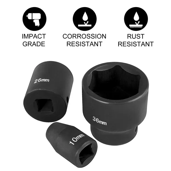 Jeu de douilles à impact 1/2 pouce, 26 pièces, 12 pans, peu profondes, métriques_voghion.com