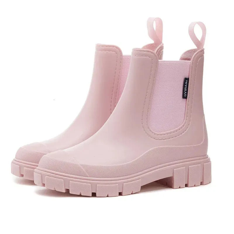 Women Waterproof Boots Style Elastic Mouth Ankle Mid Top Rain Shoes Non Slip Outdoor Indoor Water Boot Woman 240709_voghion.com
