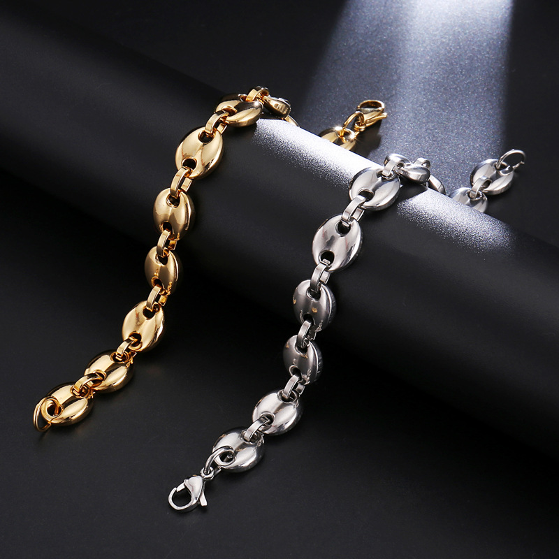 classic stainless steel classic button pig nose bracelet titanium steel jewelry coffee bean bracelet width 20cm