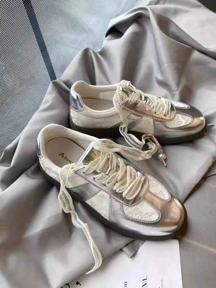 Size 35-40 Real LeatherSatin Surface Women Casual Sneakers Breath Tennis Athletic Flats Low Heels Lace-Up Spring Hike_voghion.com