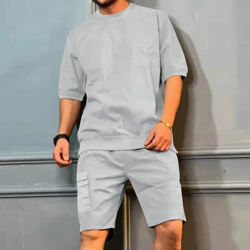 2024 New Summer Men's Sports Multi-Bag Pants Trendy Casual Short-Sleeved Shorts Personalized Suit_voghion.com