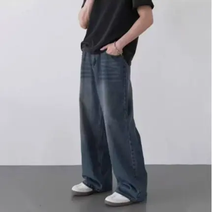 Herren Jeans Im American Vintage Stil Lockere Passform Weites Bein_voghion.com