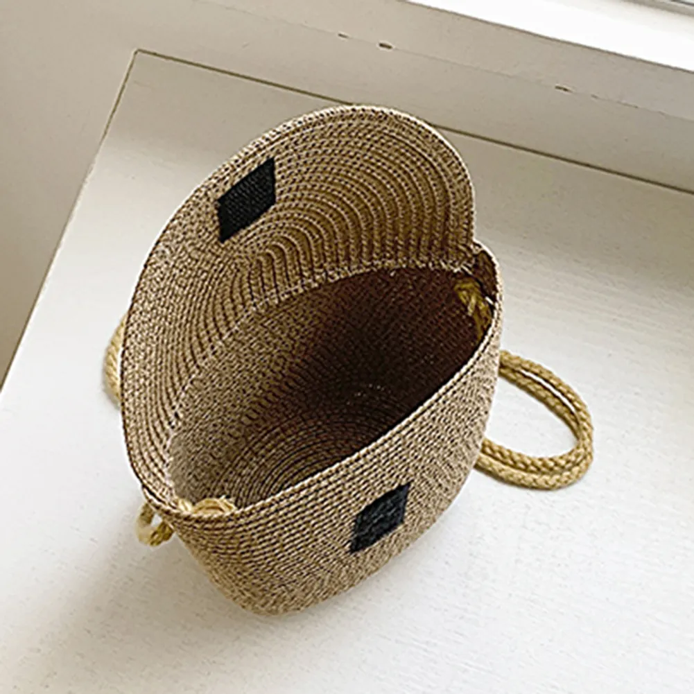 Borsa a tracolla estiva da donna, in tessuto alla moda, casual, semplice, portatile, elegante, fatta a mano, in tinta unita, per il fine settimana._voghion.com