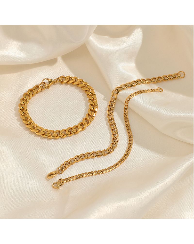 Braccialetto in acciaio inossidabile con tendenza alla moda, placcatura in oro vero, trama liscia, catena cubana in acciaio al titanio, gioielli da donna_voghion.com