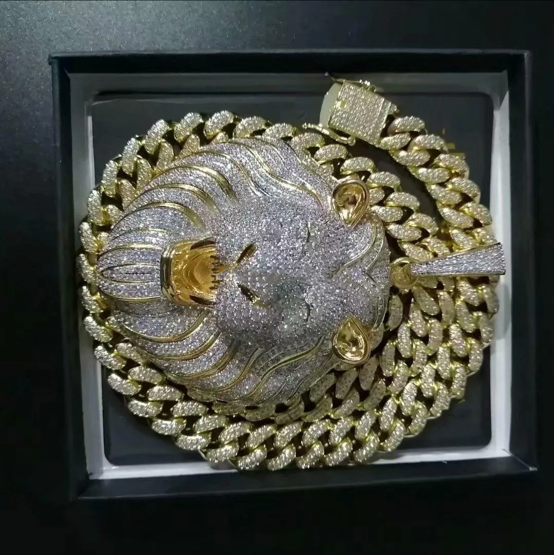 Herrenschmuck Hip Hop Iced Out Anhänger Designer Halskette BG Dia Cuban K Kette große Anhänger Löwe Tier Rapper Zubehör_voghion.com