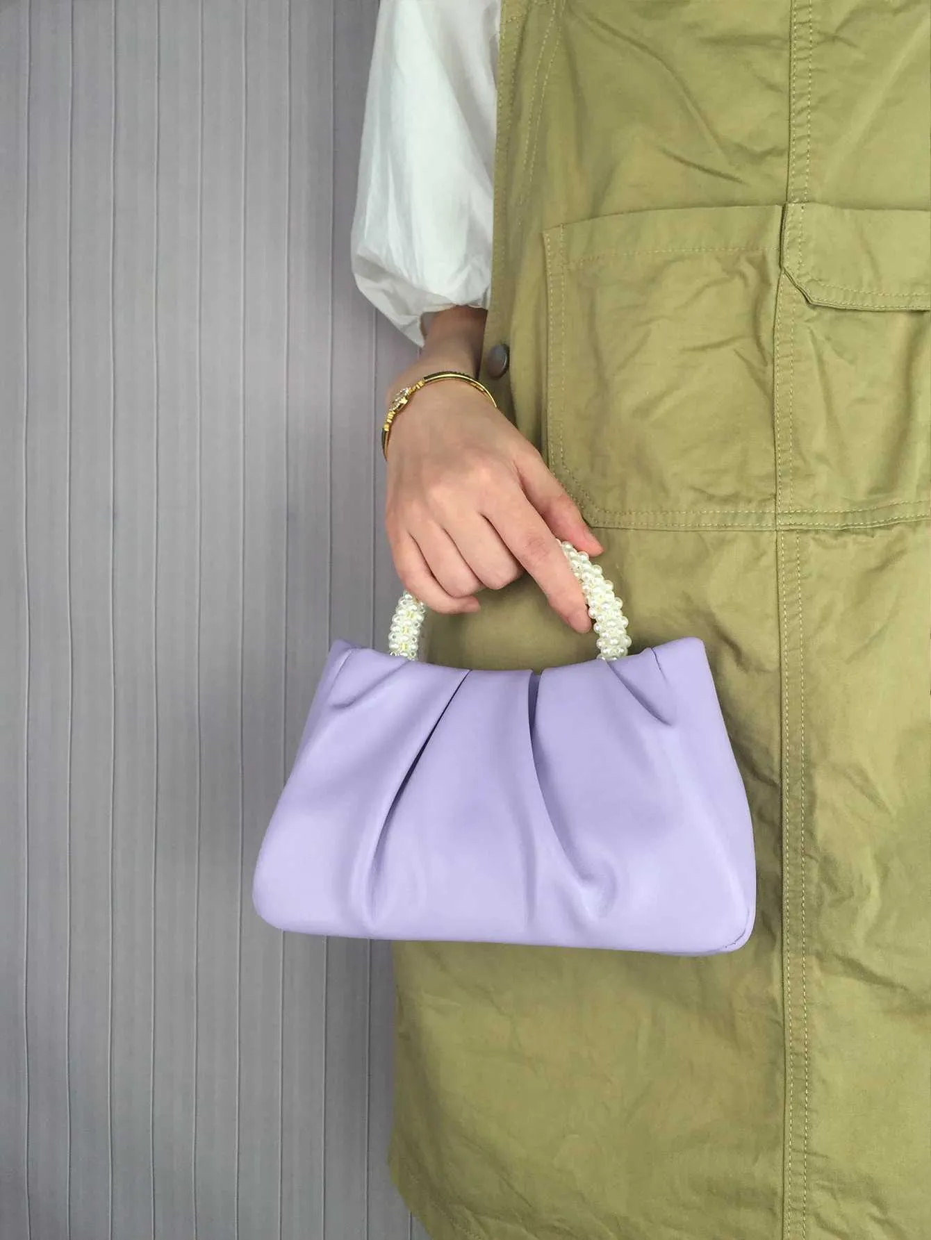 Borsa clutch con manico di perle borsa a spalla quadrata donna_voghion.com
