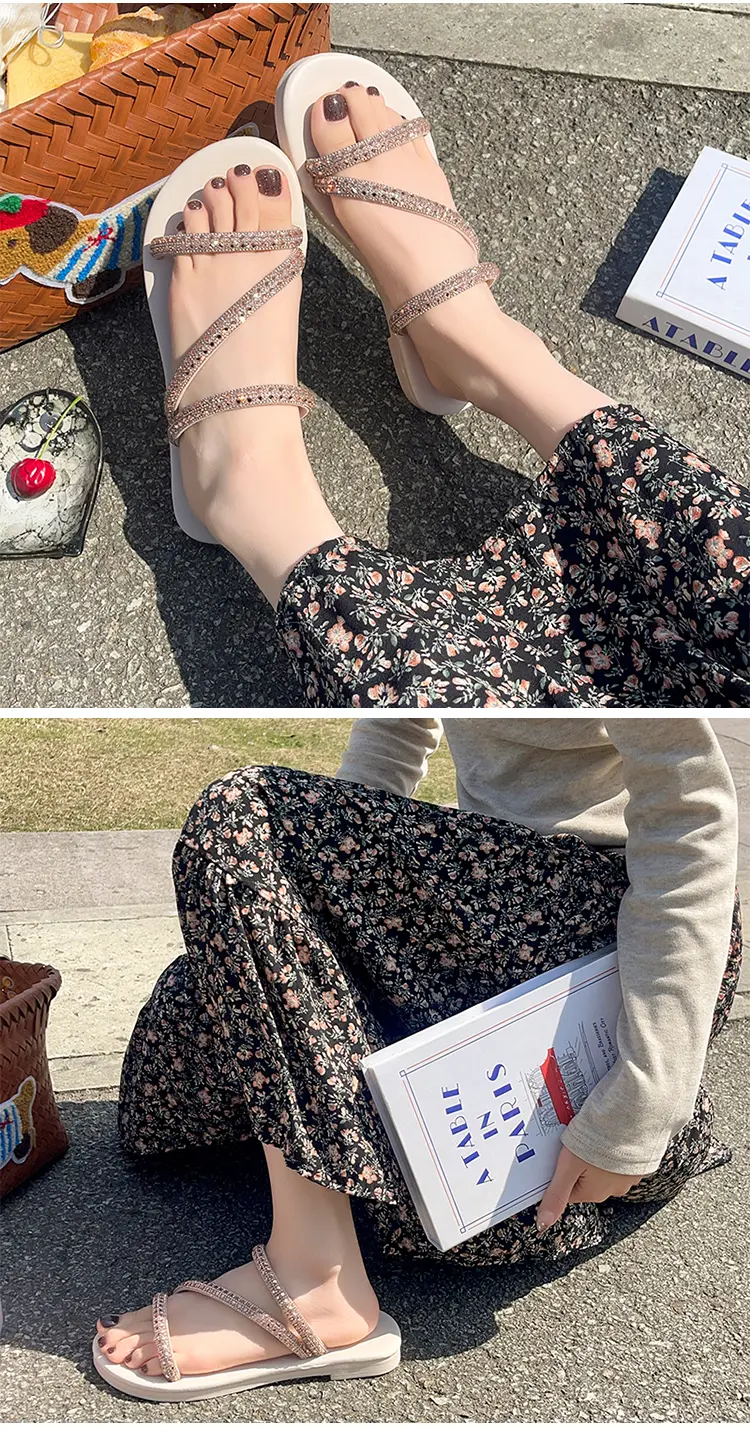 Women's Rhinestone Slippers Soft Bottom Summer Seaside Sandals_voghion.com