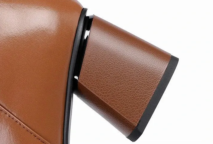 Botas altas elegantes para mujer de cuero marrón para invierno_voghion.com