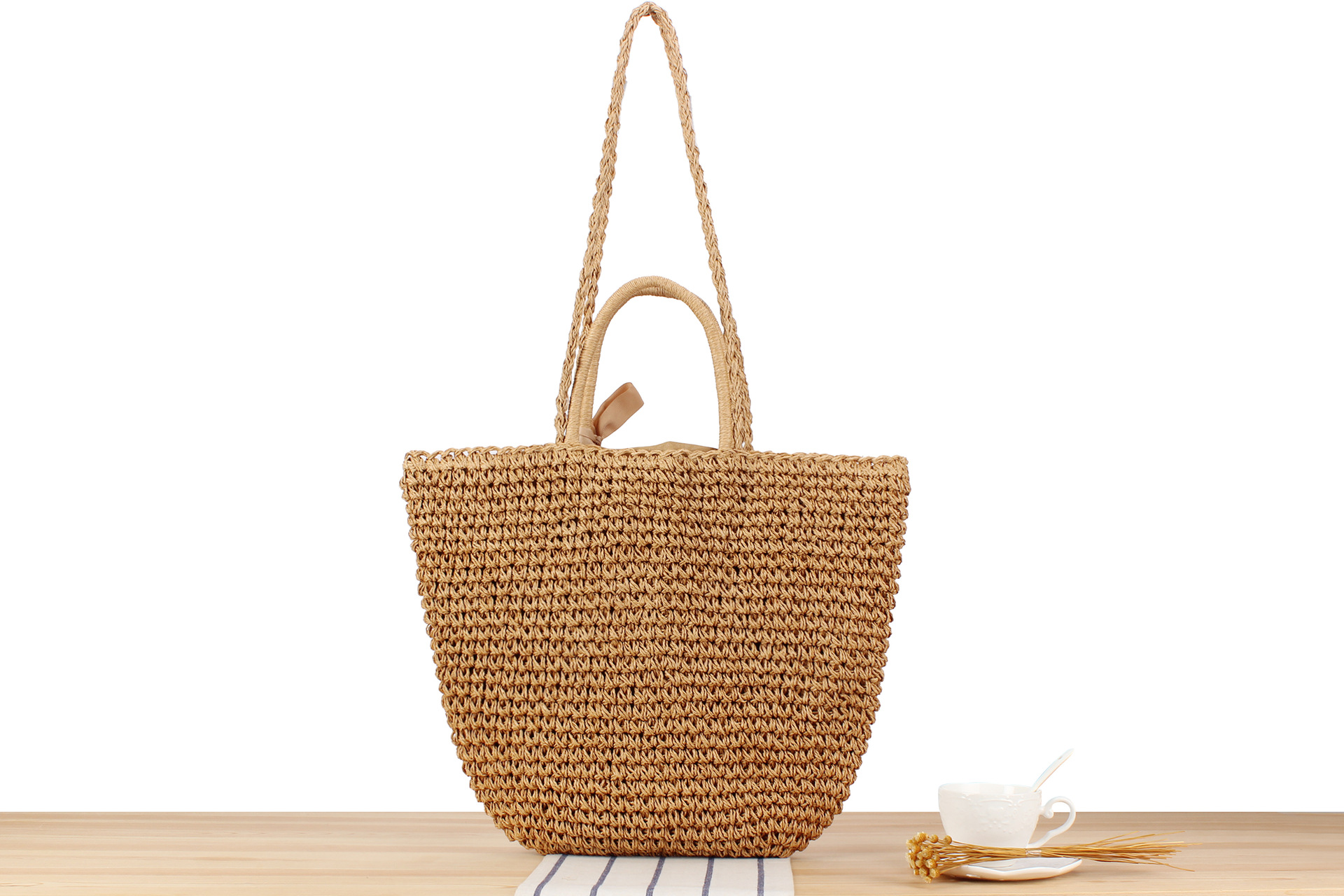 Borsa da spiaggia in stile pastorale con tracolla singola in paglia da donna_voghion.com
