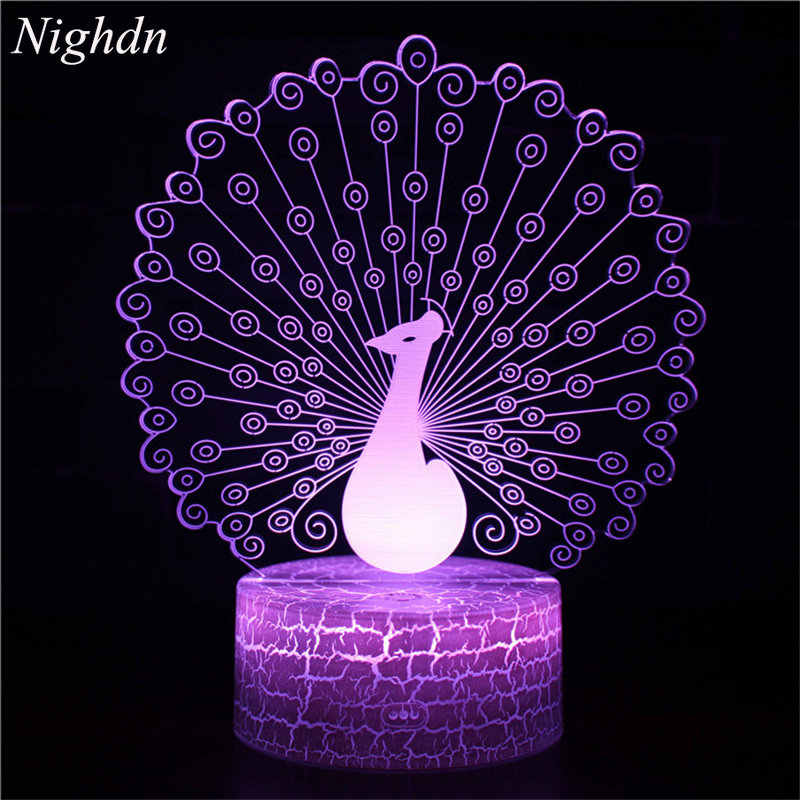 Peacock Natlampe til børn Indretning i soveværelset Touch Fjernbetjening USB Bordlampe Led Natlampe til børn Gaver Farveændring_voghion.com