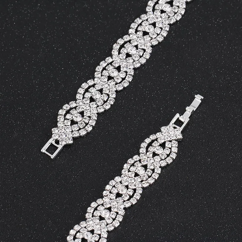 Conjuntos de joyas de boda TREAZY Sier Color Rhinestone Cristal nupcial para mujeres Collar Pendientes Pulsera Conjunto Accesorios_voghion.com