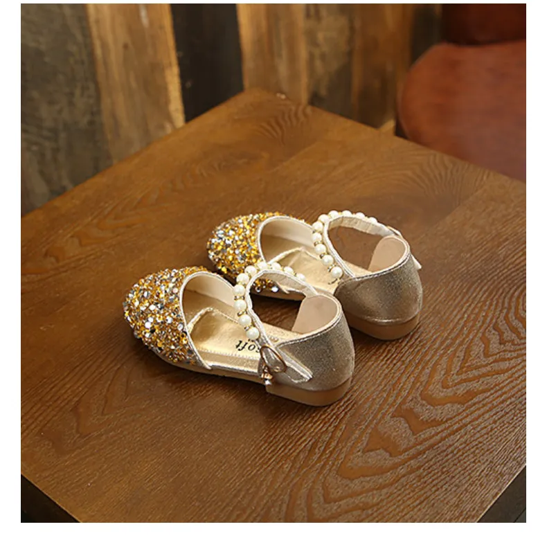 Sandali da bambina, con paillettes, perle, argento, oro, rosa, estivi e primaverili, per bambine, alla moda, per feste e balli, per bambini._voghion.com