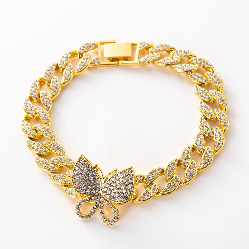 Charm Armbånd Mode Bling Krystal Sommerfugl Form Til Kvinder Prong Cubansk Armbånd Fodkæde Hip Hop Lced Out Smykker_voghion.com