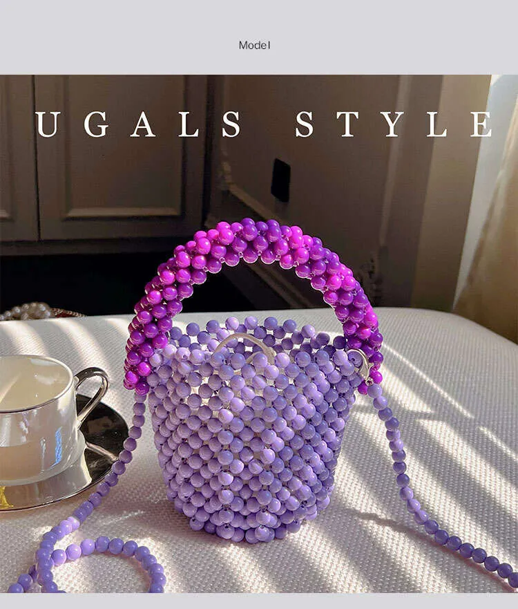 Mini Beaded Shoulder Bag For Women, Handmade Candy Colour Handbag_voghion.com